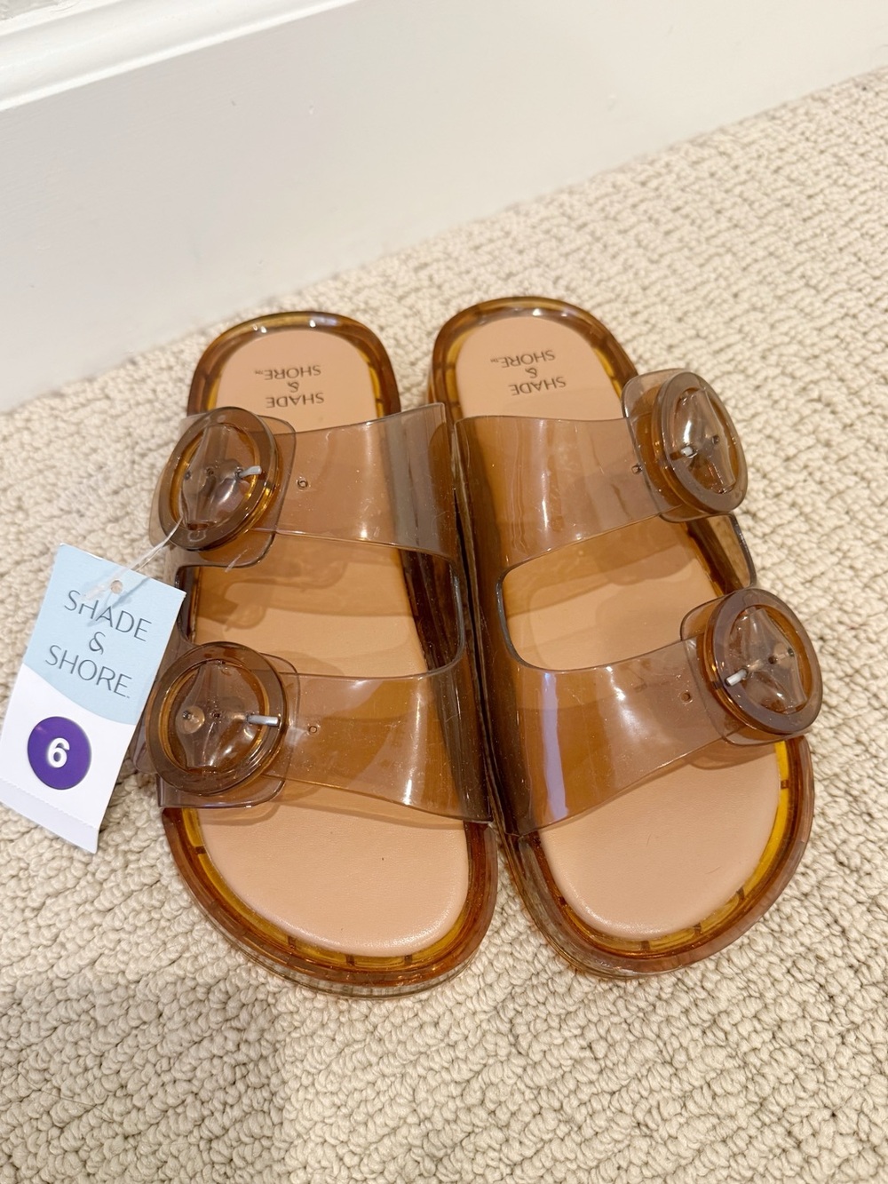 SHADE & SHORE Gemma Jelly Sandals in Tan Brown Slides NWT size 6 Beach Summer - Picture 5 of 7